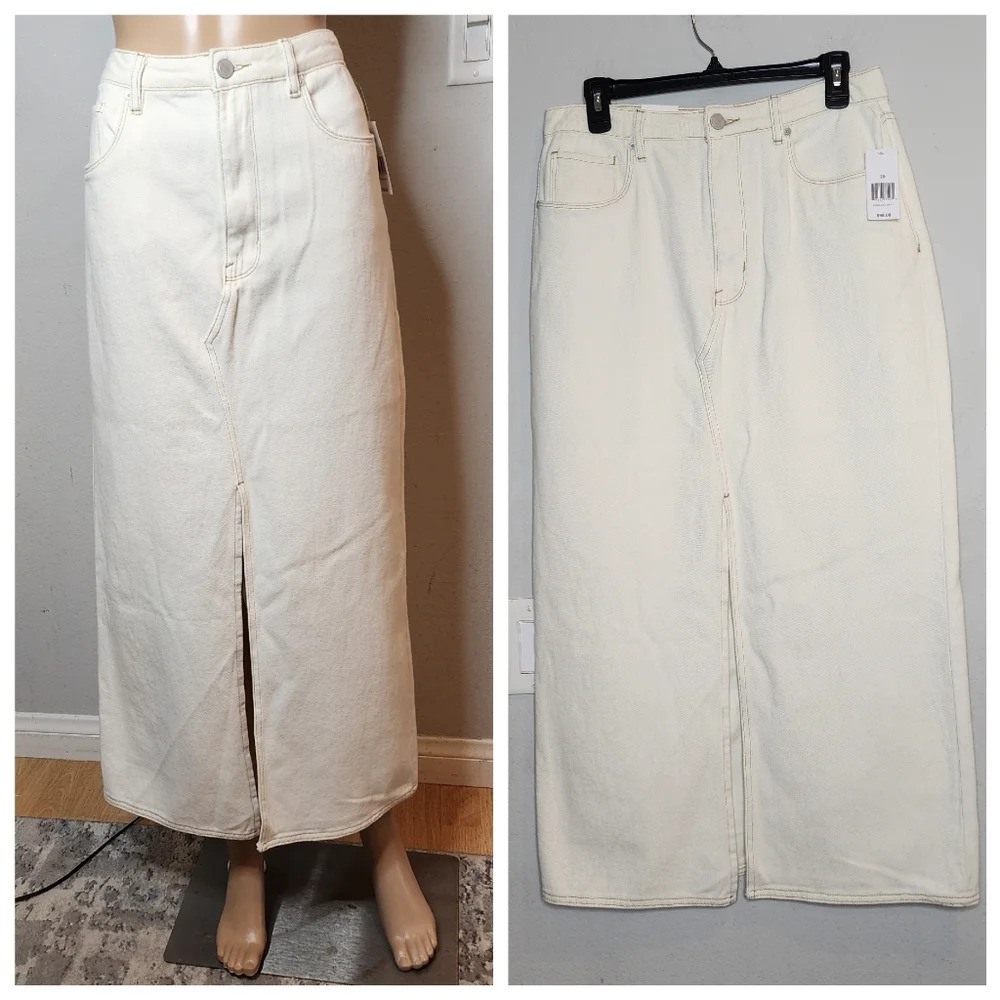 NWT Blank NYC Cream Denim Maxi Skirt Front Slit Size 29